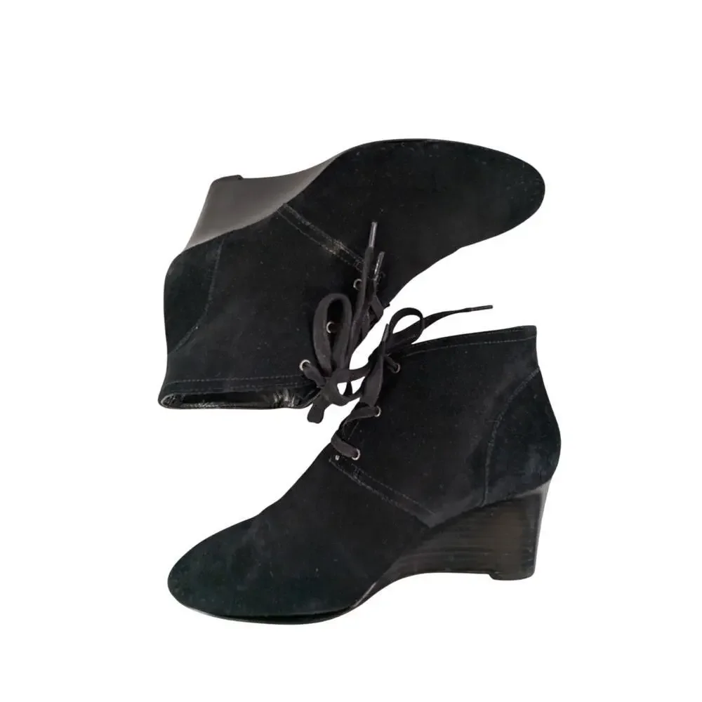 LAUREN BY RALPH LAUREN! BLACK GENUINE SUEDE LEATHER WEDGE ANKLE BOOTS! SZ 7.5B